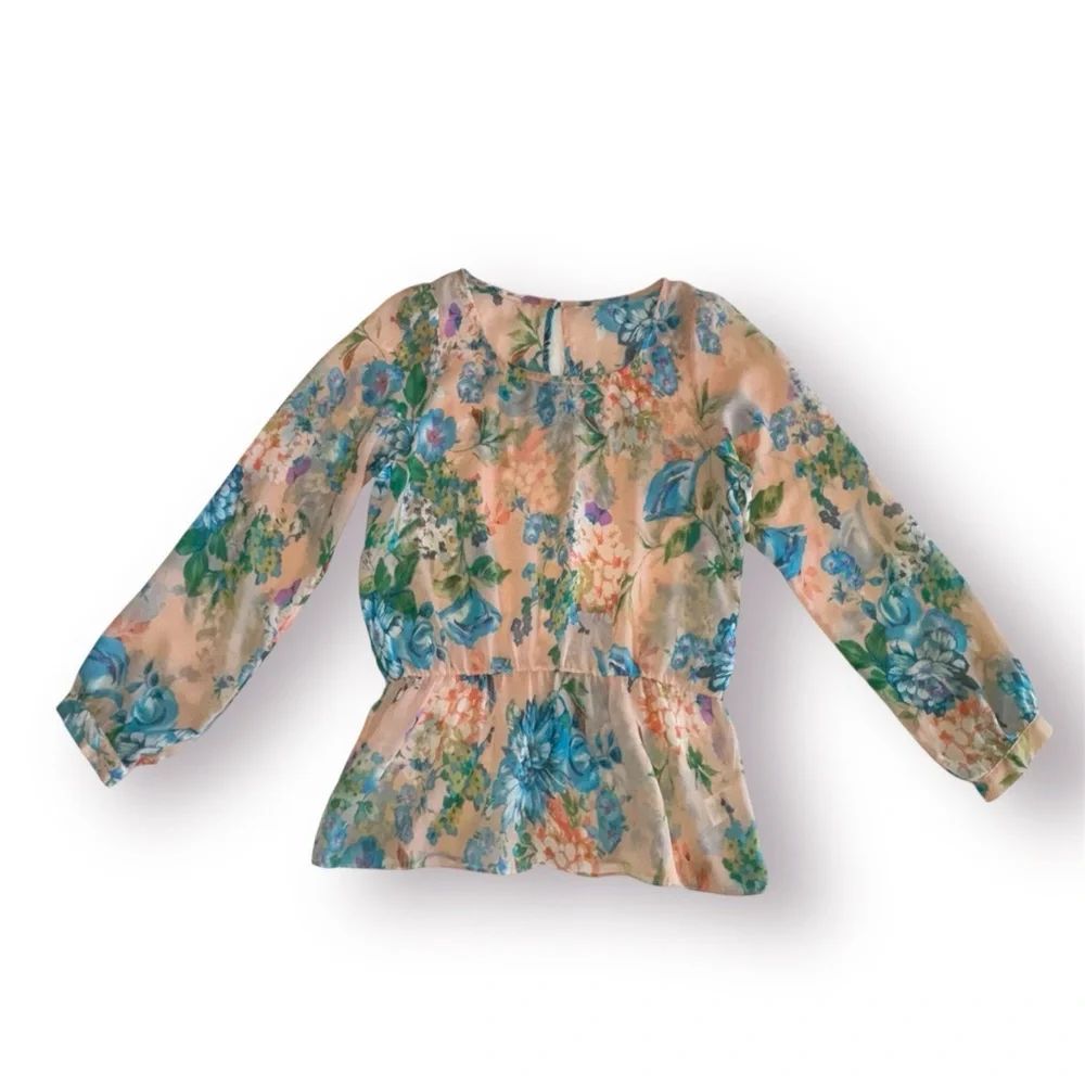 🛍️SALE🛍️ Sis Sis Sheer Long Sleeve Floral Peplum Waist Blouse - Picture 2 of 7